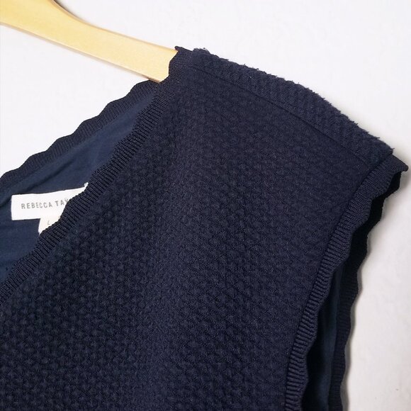 Rebecca Taylor Anna Scallop-Trimmed Navy Dress Size L Textured Knit Modest $395 - Picture 10 of 15